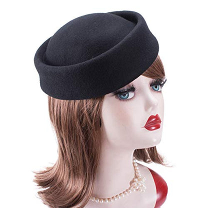 Lawliet Womens 100% Wool Felt Fascinator Hostess Pillbox Millinery Hat Base B028 - color: Black