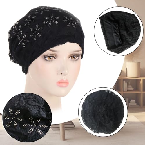Crochet Slouchy Beanie Hat Turbans Headware for Women - color: Bea02 - Black