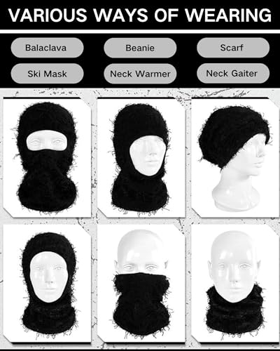 yolrdiw 2 Pieces Winter Distressed Balaclava Knitted Ski Full Face Mask for Women Men - color: Camo Green