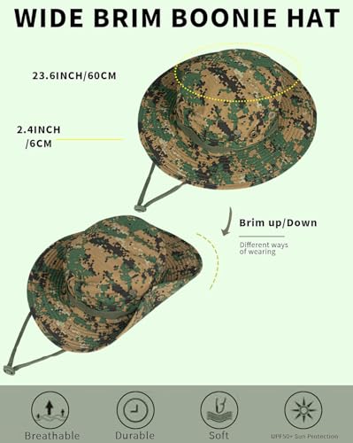 Sun Hats for Men Women Bucket Hat UPF 50+ Boonie Hat Foldable UV Protection Hiking Beach Fishing Summer Safari - color: 1pack-jungle Digitally