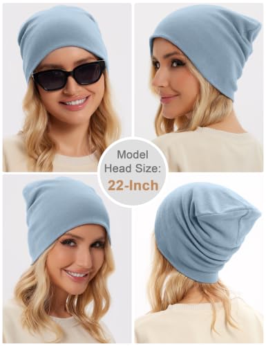 100% Cotton Thin Beanie Hat Women Men Soft Slouchy Chemo Skull Cap - color: 1pc Denim Blue