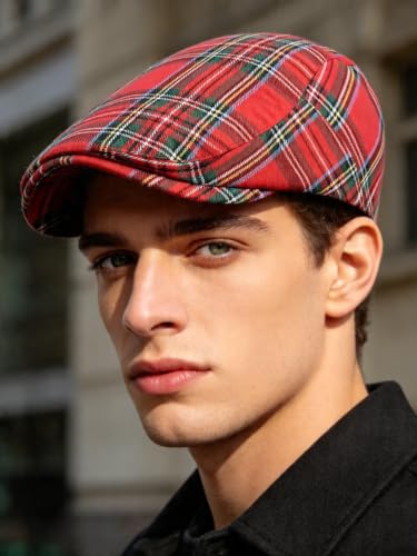 Idopy Men`s Classic Adjustable Ivy Irish Newsboy Golf Cap Hat - color: Red