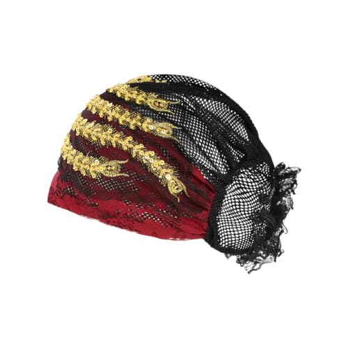 haozaikeji Women Flower Turban Hat Rhinestones Muslim Islamic Head Wrap African Pearl Turban Soft Stretchy Head Cover - color: Red-gold