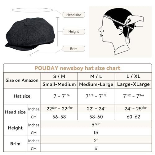 POUDAY Newsboy Cap for Men - Irish Newsies Cabbie Hat - Flat Winter Hat - color: Stripe-grey, size: X-Large