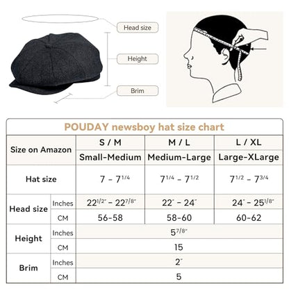 POUDAY Newsboy Cap for Men - Irish Newsies Cabbie Hat - Flat Winter Hat - color: Stripe-grey, size: X-Large