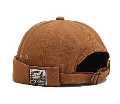 Faringoto Mens Cotton Brimless Skullcap Sailor Cap Rolled Cuff Retro Beanie Hat - color: Khaki