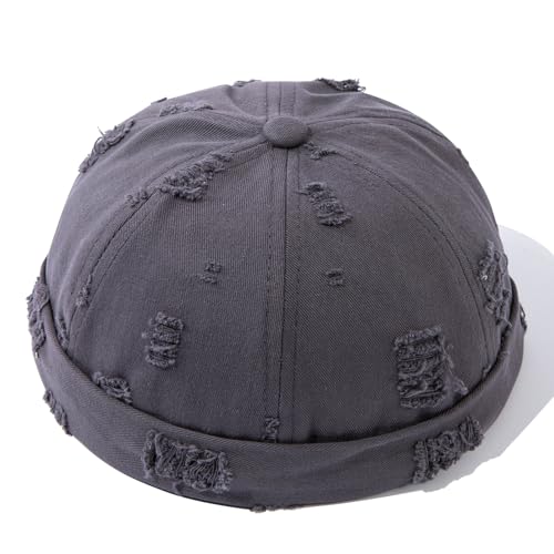 Retro Frayed Brimless Docker Cap Rolled Cuffed Beanie Skullcap Sailor Landlord Hat Casual Lovers Hip Hop Dancing Hats - color: Mg-xgmmxpd51-grey