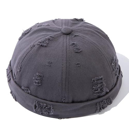 Retro Frayed Brimless Docker Cap Rolled Cuffed Beanie Skullcap Sailor Landlord Hat Casual Lovers Hip Hop Dancing Hats - color: Mg-xgmmxpd51-grey