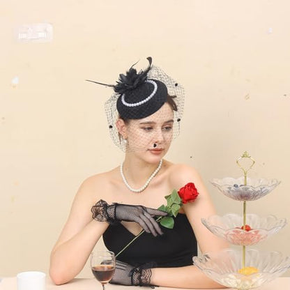 Fascinators Tea Party Hats with Veil - 20s 50s Pillbox Hat Cocktail Tea Party Headwear Church Derby Hat for Women