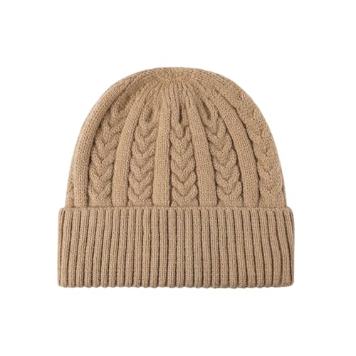 Winter Cable Knit Hat Elasticity Cuffed Thick Soft Beanie Skull Cap for Women Men - color: Khaki