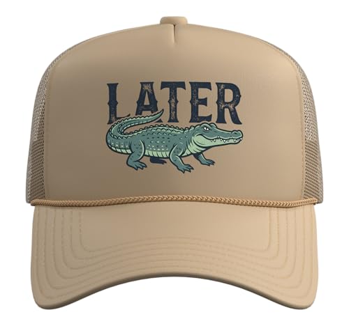 Later Alligator Trucker Hat with Adjustable Mesh Back - color: Khaki