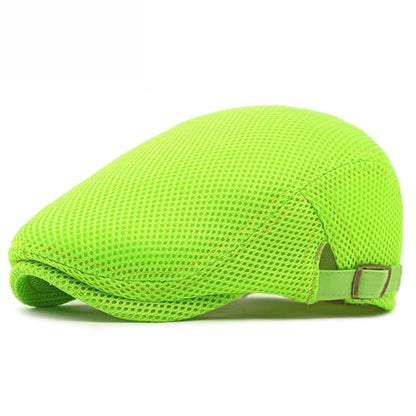 Lifup Unisex Mesh Newsboy Hat Breathable Summer Flat Cap - color: Neon Green