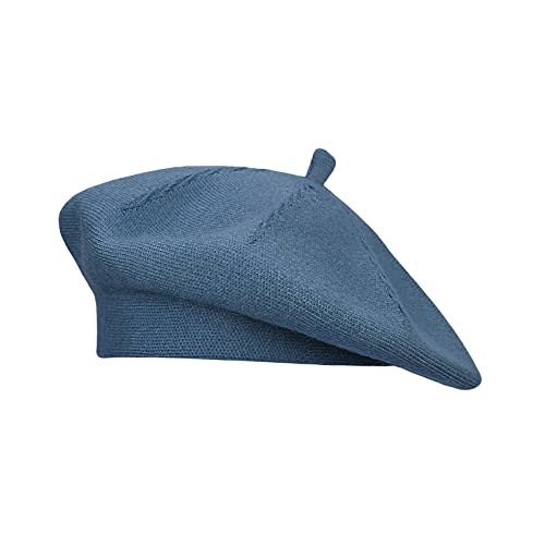 Gllutt Beret Hat French Style Stretchy Knitting Solid Color Both Side Usable - color: Jean Blue
