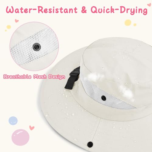 ZOORON Kids Girls Ponytail Sun Hat UPF 50+ Breathable Mesh Water-Resistant - color: Solid Beige