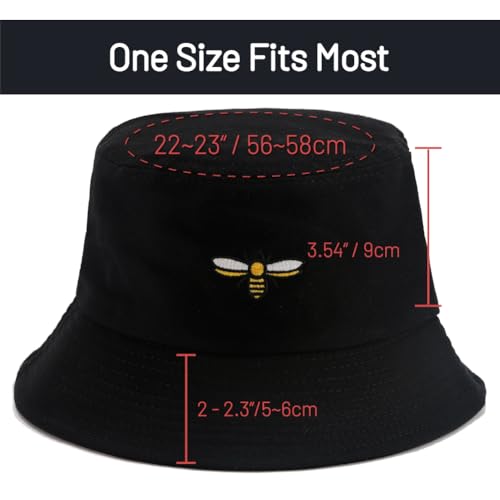 Cotton Bucket Hat for Women Men Summer Travel Sun Beach Bucket Cap, Unisex Outdoor Fisherman Hat - color: Bee