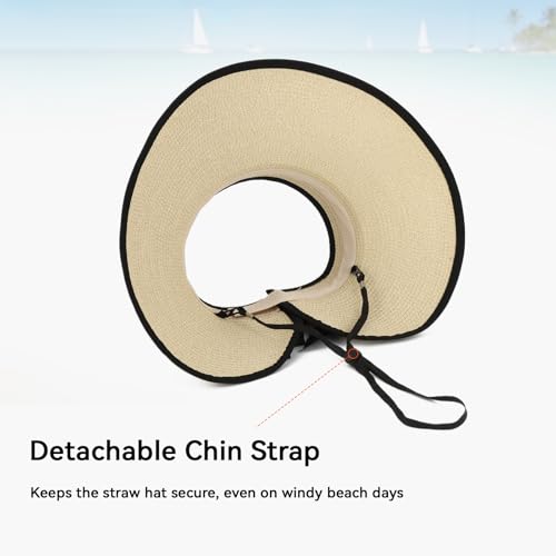 Beach Sun Hats for Women Sun Visors Wide Brim Foldable Straw Hats Packable for Travel Vacation - color: Beige