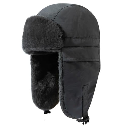CLAPE Women Waterproof Warm Winter Hat, Soft Faux Fur Trapper Hat w/Ear Flaps, Men Outdoor Hunting Ushanka Russian Hats - color: Pl2411-gray