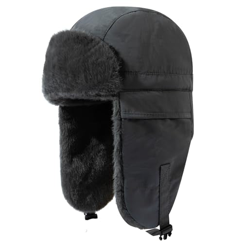 CLAPE Women Waterproof Warm Winter Hat, Soft Faux Fur Trapper Hat w/Ear Flaps, Men Outdoor Hunting Ushanka Russian Hats - color: Pl2411-gray