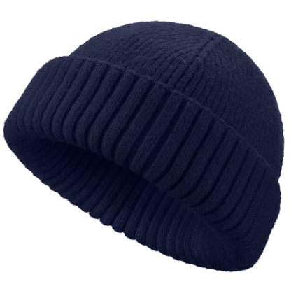 Wool Short Fisherman Beanie for Men Women Double Cuffed Skull Caps - color: 1pcs-navy Blue