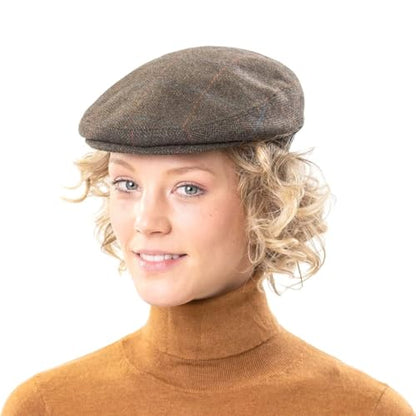 Lipodo Flat Cap with Checked Pattern Women/Men | Made in Italy - color: Olive, size: 6 7/8