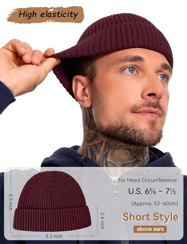 Fleece Lined Wool Short Fisherman Beanie Men Women Cuff Winter Hat - color: 1pc-winered