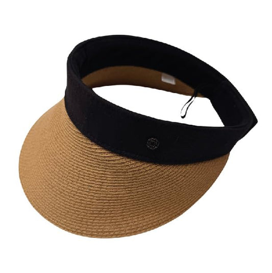 Women's Straw Sun Visor Hat - Wide Brim Beach Visor with Black Band - Adjustable Fit - 80% Paper 20% Polyester - Straw Visor