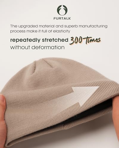 FURTALK Winter Beanie Men Women Windproof Knitted Warm Cuffless Beanie Hat - color: Khaki