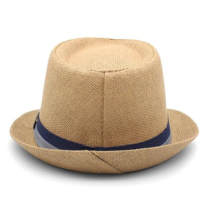 LIDHAY Short Brim Panama Hat Straw Fedora Hats for Men Women Summer Derby Trilby Hats Beach Sun Hat - color: Khaki
