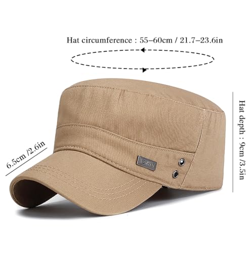 Cotton Military Caps for Men Women Unisex Flat Top Hat Adjustable Cadet Army Cap - color: Beige