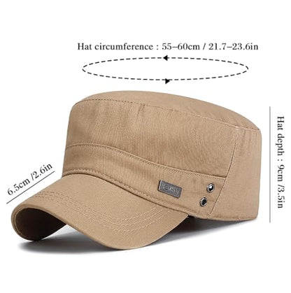 Cotton Military Caps for Men Women Unisex Flat Top Hat Adjustable Cadet Army Cap - color: Beige