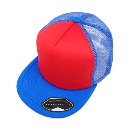 Quality 5 Panel High Crown Trucker Foam Mesh Hat Snapback Men Women Unisex Waterproof Blank Cap #2070 - color: Red / Royal