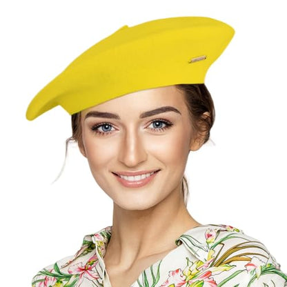 Classic Wool French Red Beret Hats for Women Men - color: M --Yellow