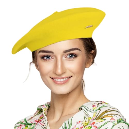 Classic Wool French Red Beret Hats for Women Men - color: M --Yellow