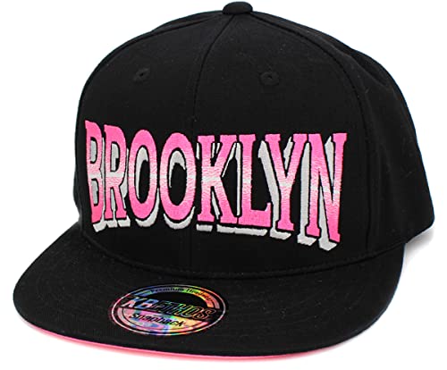 City Snapback Embroidered Fashion Snapback Hat New York Brooklyn Adjustable Baseball Cap Mens Womens - color: Black Neon Pink Brooklyn