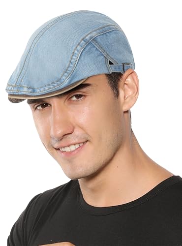 SEAUR Denim Newsboy Hats for Men Adjustable Flat Ivy Gatsby Cabbie Driving Beret Hat Breathable Cotton Golf Cap Unisex - color: Light Blue