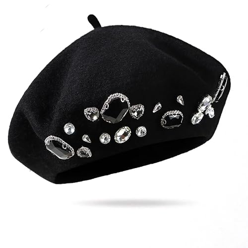 Women Wool Beret Hat, Classic French Artist Hat, Winter Warm Hat for Ladies - color: Black11