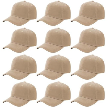 ZH Plain Adjustable Baseball Cap - Lot of 12 Unisex Blank Design Caps - color: Beige