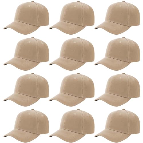ZH Plain Adjustable Baseball Cap - Lot of 12 Unisex Blank Design Caps - color: Beige