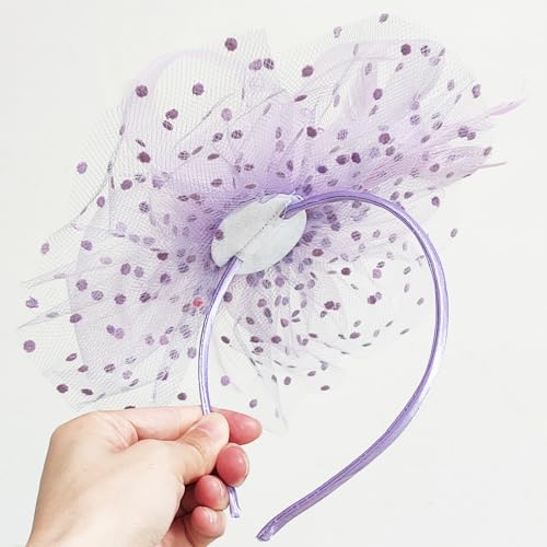 WLBON Fascinators Hat 20s 50s Headband Hair Clips Flower Mesh Veil Feather Headpiece Headwear Women Halloween Carnival Cocktail Wedding Church Cosplay Dress Up Birthday Tea Party Accessories Purple - color: Light Purple
