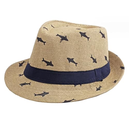 Boys UPF 50+ Fedora Hat Summer Sun Straw Beach Cap Outdoor Short Brim Jazz Cap Panama Trilby Party Hat Fancy Dress Costume - color: Khaki