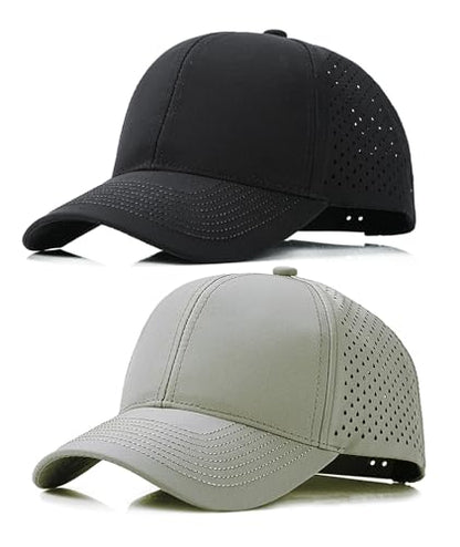 2 Pack Snapback Hats for Men Women Quick Dry Workouts Hat - color: Grey + Black