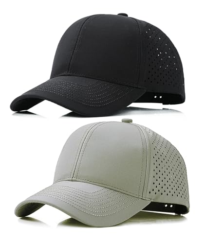 2 Pack Snapback Hats for Men Women Quick Dry Workouts Hat - color: Grey + Black