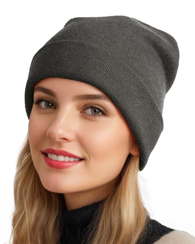 Womens Satin Lined Beanie Wool Silk Lining Slouchy Warm Skull Cap - color: 1pcs Dark Gray