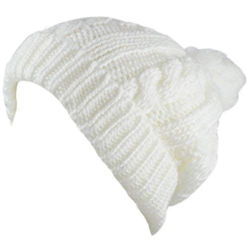 Women and Men Beanie Daily Winter Oversized Thick Stretchy Knitted Pom Pom Beanie Fleece Lined Beanie Hat - color: 1. Curly White