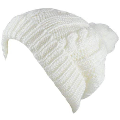 Women and Men Beanie Daily Winter Oversized Thick Stretchy Knitted Pom Pom Beanie Fleece Lined Beanie Hat - color: 1. Curly White