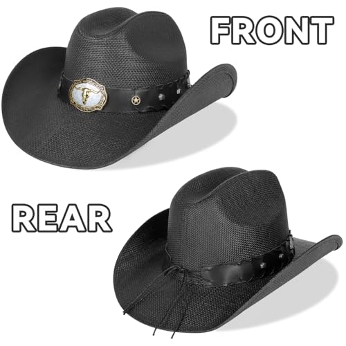 WQWOVRVO Cowboy Hat,Cowgirl hat,Brown Cowboy Hats for Women/Mens Straw Wide with Shapeable Brim Western Cowboy Hat for Womens - color: Black Color B