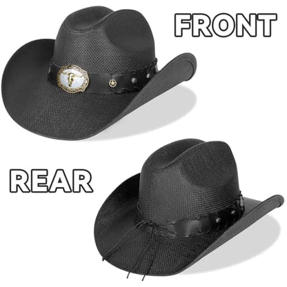 WQWOVRVO Cowboy Hat,Cowgirl hat,Brown Cowboy Hats for Women/Mens Straw Wide with Shapeable Brim Western Cowboy Hat for Womens - color: Black Color B