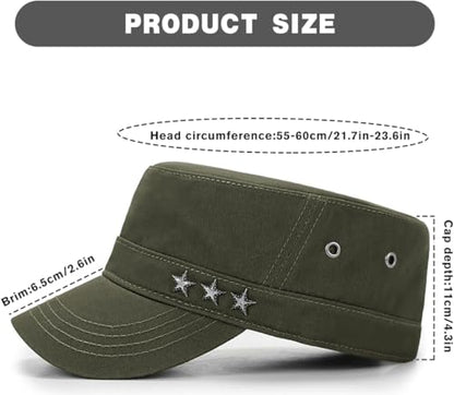 Initlove Cadet Army Cap Military Unisex Flat Top Hat for Men Women - color: Star Green