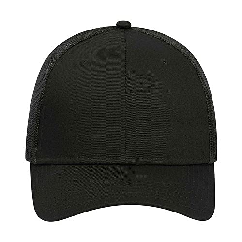 Ashen Fane 6 Panel Blend Twill Structured Low Profile Mesh Back Snapback Trucker Hat - color: Black