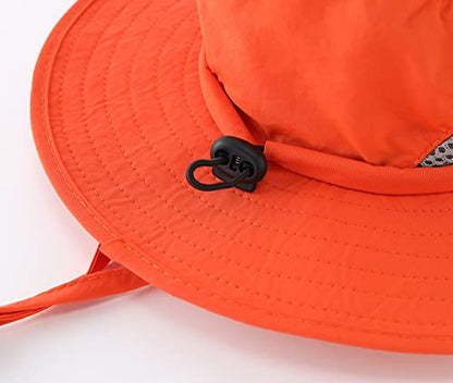Kids Sun Protection Hat Quick Dry Adjustable Wide Brim Bucket Hat for Boys Girls Summer Fishing Hiking - color: Orange